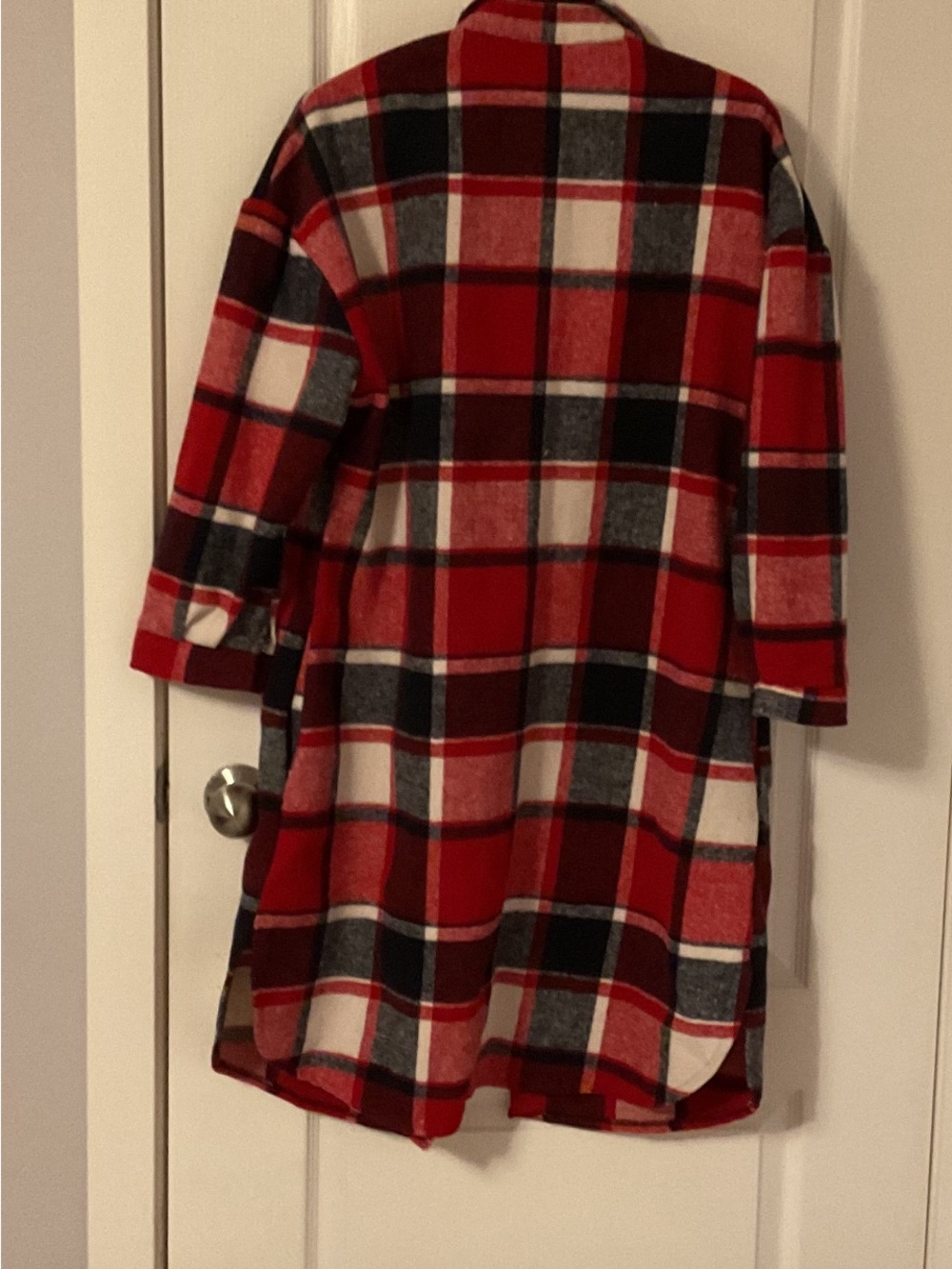Women’s Red Plaid Long Jacket Small